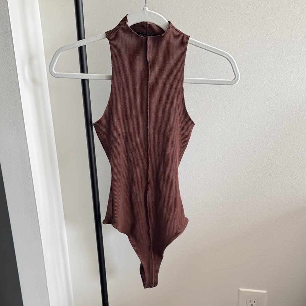 Naked Wardrobe Rich Brown Ribbed Bodysuit XL
